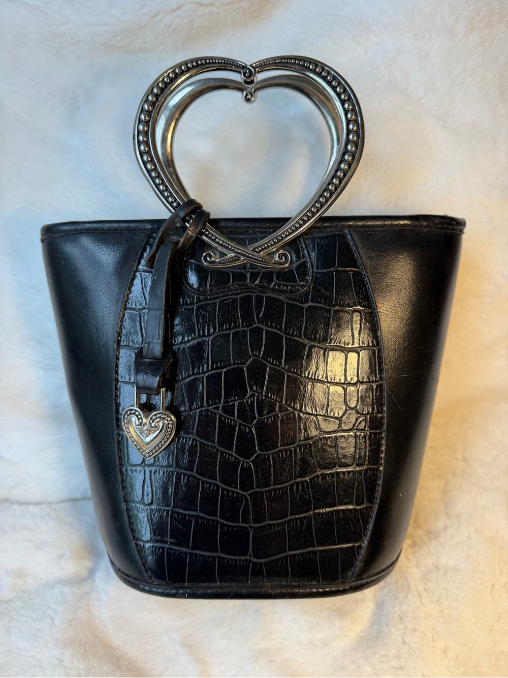 Brighton Black Croc-Embossed Mini Tote with Heart Handle - Picture 1 of 5